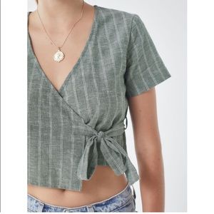 Urban Outfitters Gray and White Striped Wrap Crop Top
